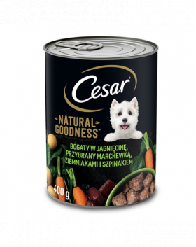 CESAR Hrana umeda pentru caini 12 x 400g bogat in carne de miel cu morcovi, cartofi si spanac