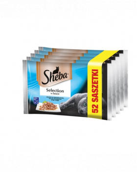 SHEBA Selection in Sauce Hrana umeda cu mix de peste pentru pisici adulte 52 x 85 g