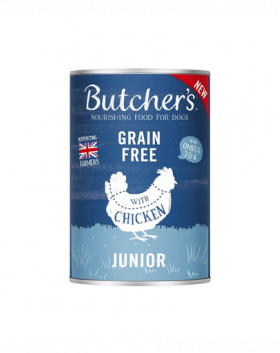 BUTCHER'S Original Junior hrana caini juniori, bucati de pui in jeleu, conserva 400g