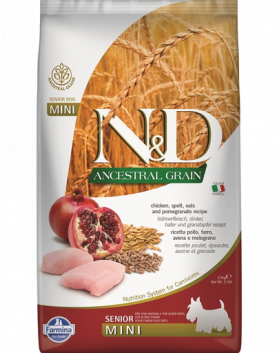 FARMINA N&amp;D Ancestral Grain Dog Senior Mini Hrana uscata pentru caini senior de talie mica, cu pui si ovaz 2.5 kg