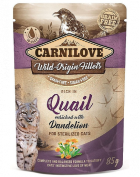 CARNILOVE Quail &amp; Dandelion Hrana umeda pentru pisici adulte sterilizate, set cu prepelita si papadie 24 x 85g