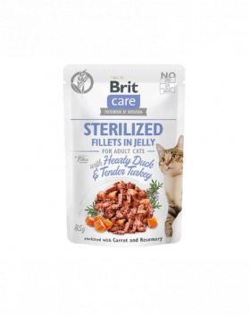 BRIT Care Sterilized Fillets in Jelly Set hrana umeda pentru pisici sterilizate, cu rata si curcan 24 x 85 g