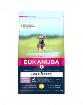 EUKANUBA Puppy Grain Free pentru talie mica/medie S/M 3 kg hrana pentru catelusi