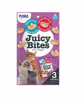 INABA Juicy Bites Recompense pentru pisici, cu creveti si fructe de mare 33,9 g (3x11,3 g)