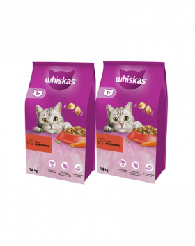 WHISKAS Adult 2x14kg hrana uscata pentru pisici adulte cu vita si legume