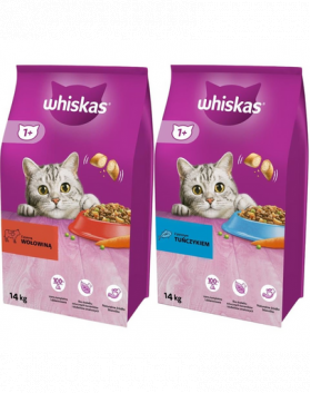 WHISKAS Adult 14kg cu vita si legume + WHISKAS Adult 14kg cu ton si legume