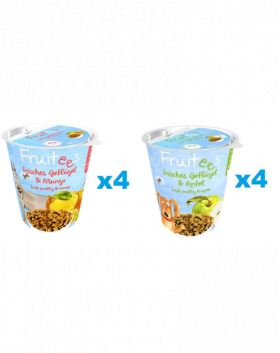 BOSCH Fruitees mix recompense caini 8x200 g, pasare si mango + pasare si mar