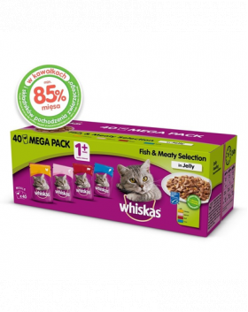 WHISKAS Adult 40x85g Peste si arome traditionale hrana umeda pentru pisici in aspic (pui, somon, vita, ton)