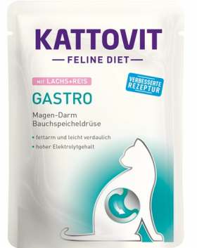 KATTOVIT Feline Diet Gastro cu somon si orez, hrana pisici 85 g