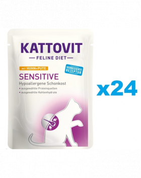 KATTOVIT Feline Diet Sensitive hrana umeda dietetica pentru pisici cu alergii alimentare, pui si curcan 24 x 85 g