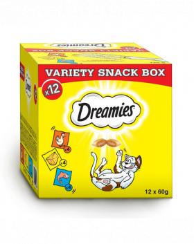 DREAMIES Variety Snack Box Recompense pentru pisici cu gust de pui, branza si somon 720 g