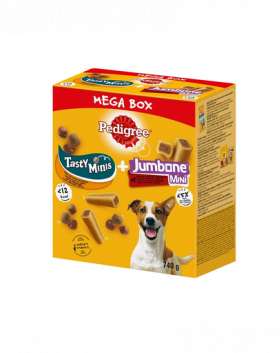 PEDIGREE Mega Box Tasty Minis and Jumbone Mini Recompense caini, cu pui si carne de vita si pasare 740 g