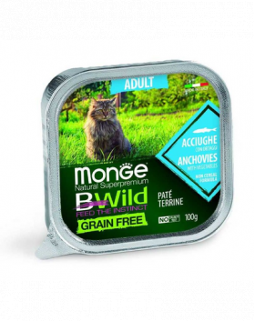 MONGE Bwild Cat Adult hrană umedă pentru pisici, cu anșoa 100g