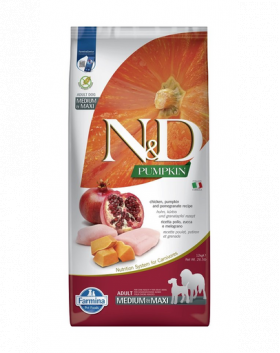 N&amp;D Pumpkin Chicken &amp; Pomegranate Adult Medium &amp; Maxi 12 kg hrana caini adulti talie medie/mare, pui si rodie