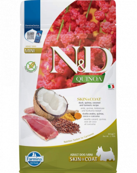 FARMINA N&amp;D Quinoa Mini Skin&amp;Coat hrana caini talie mica 800g rata si nuca de cocos