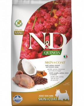 FARMINA N&amp;D Quinoa Hrana dietetica caini adulti talie mica, cu prepelita si nuca de cocos 2,5 kg