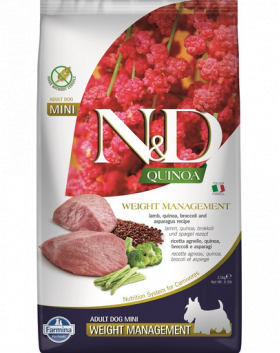 FARMINA N&amp;D Quinoa Weight Management - Hrană dietetică pentru câini adulți - talie mică - gestionarea greutății - cu miel - 2.5 kg