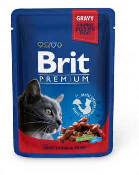 BRIT Premium Cat Adult carne de vită și mazăre pliculeț pentru pisici 24 x 100g