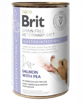 BRIT Veterinary Diet Gastrointestinal Hrana umeda caini, cu somon si mazare pentru tractul gastrointestinal sensibil 400 g