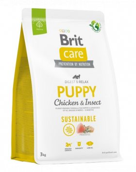 BRIT Care Sustainable Puppy 3 kg Hrana uscata pentru catei, cu pui si insecte