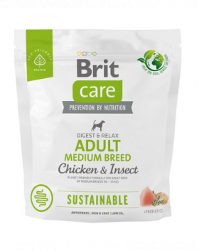 BRIT Care Sustainable Adult Medium breed Chicken &amp; Insect 1 kg hrana caini adulti talie medie, pui si insecte