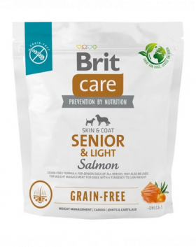 BRIT Care Grain-free Senior&amp;Light 1 kg Hrana caini seniori cu tendinta de ingrasare, cu somon si cartofi