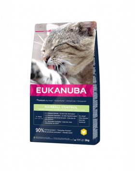 EUKANUBA Cat Hairball Control Adult All Breeds Chicken &amp; Liver Hrana uscata pentru pisici adulte, impotriva formarii ghemelor de blana 2 kg