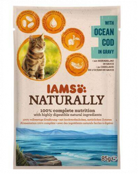 IAMS Naturally Adult Cat with Ocean Cod in Gravy hrana umeda pisici adulte, cu peste 85 g