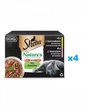 SHEBA 32x85g Nature's Collection Mix Hrana umeda pisica, cu pui si ardei, somon si mazare