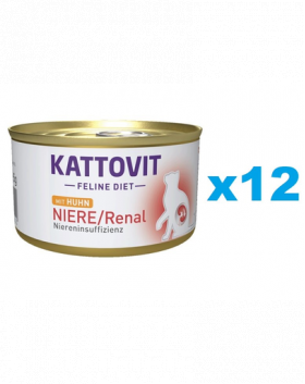 KATTOVIT Feline Diet Niere/Renal hrana umeda dietetica pentru pisici cu afectiuni ale rinichilor, cu pui 12 x 85 g