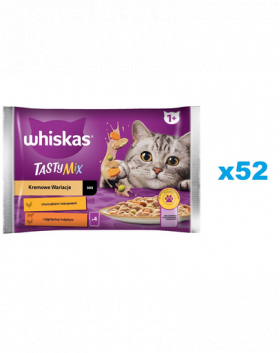 WHISKAS Adult hrana umeda la plic 52x85g Creamy Variations pentru pisici adulte, in sos cu: pui si legume, miel si curcan