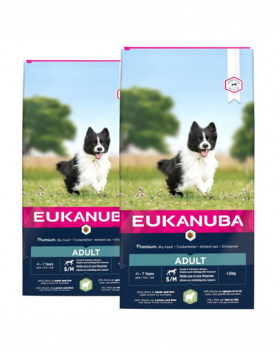 EUKANUBA Adult Small&amp;Medium Breeds Lamb&amp;Rice 24 kg (2 x 12 kg) hrana uscata caini adulti talie mica/medie