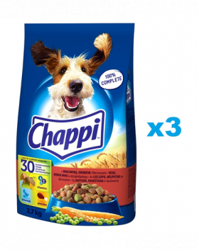 CHAPPI Hrana uscata pentru caini adulti 3x2.7kg cu vita