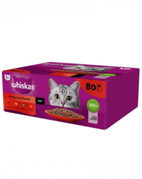 WHISKAS Adult 80x85 g Classic Meals - hrana umeda pentru pisici adulte, in sos (bucati de: vita, pui, miel, pasare)