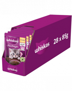 WHISKAS Junior pliculete 28x85g hrana umeda pentru pisoi, cu pui in aspic