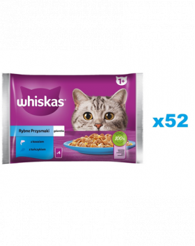 WHISKAS Adult plic hrana cu ton si somon in aspic 52x85g Fish Delicacies hrana umeda pisici adulte