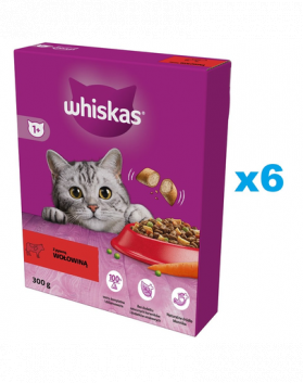 WHISKAS Adult 6x300g hrana uscata pentru pisici adulte cu carne de vita delicioasa