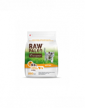 VETEXPERT Raw Paleo Kitten Turkey&amp;Chicken Mancare uscata pisoi, cu curcan si pui 250 g