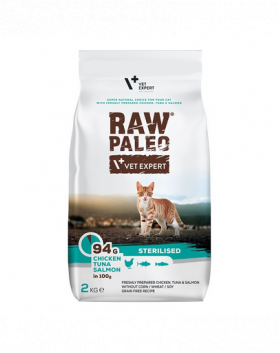 VETEXPERT Raw Paleo Sterilised Chicken&amp;Tuna&amp;Salmon Hrana uscata pentru pisici sterilizate 2 kg