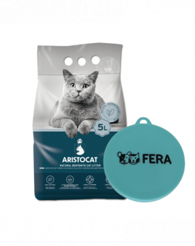 ARISTOCAT Bentonite Plus Nisip pentru litiera pisicilor, din bentonita 5 L + FERA Capac pentru conserve hrana umeda GRATIS