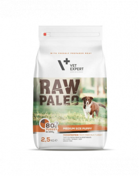 VETEXPERT RAW PALEO Puppy Medium caini juniori rase medii 10 kg curcan