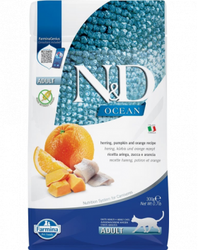 FARMINA N&amp;D Ocean cat adult herring pumpkin and orange 300 g Hrana pisica, cu hering, dovleac si portocale