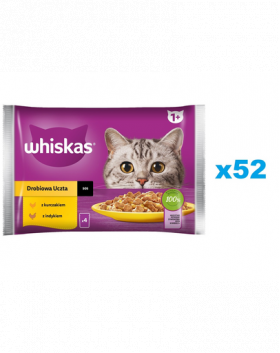 WHISKAS Adult pui si curcan in sos 52x85 g hrana pisici adulte