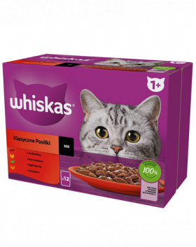 WHISKAS Adult pliculet pisica 48x85g Classic Meals bucat de vita, pui, miel, pasare in sos