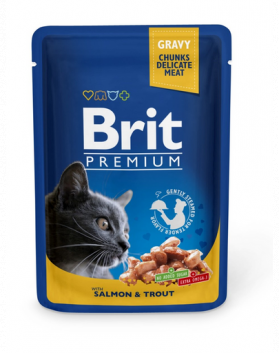 BRIT Premium Cat Adult somon si pastrav pentru pisici, pliculete 24x100g