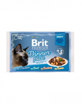 BRIT Premium Cat Dinner Plate file în sos - diverse arome 340 g (4x85 g)