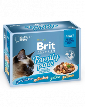 BRIT Premium Cat Family Plate hrana pisica file in sos, diverse arome 12x85 g