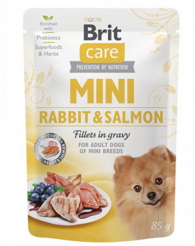 BRIT CARE Mini Adult Pouch Rabbit&amp;Salmon 24x85g Hrana umeda caini talie mica, cu iepure si somon