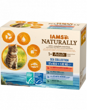 IAMS Naturally Hrana umeda peste pentru pisici adulte set 12x85g