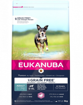 EUKANUBA Grain Free S-XL Adult 3 kg Hrana uscata caine, cu rata